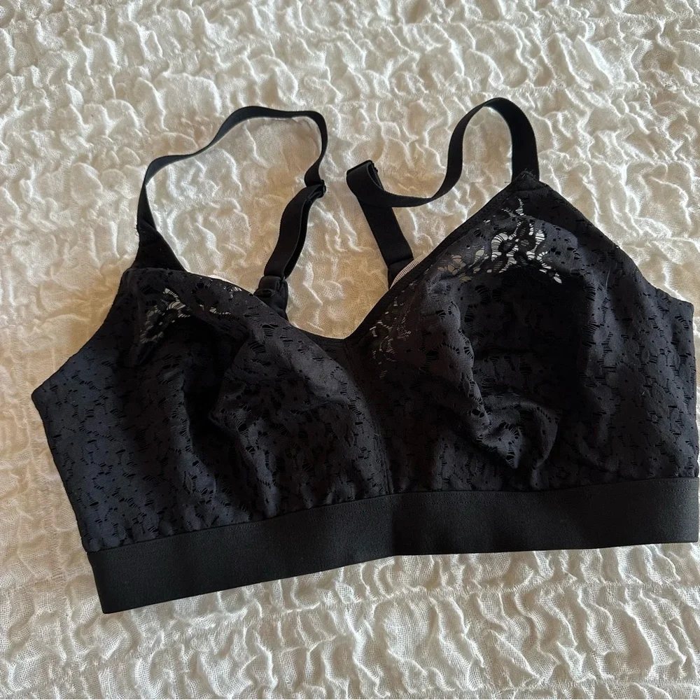 Chantelle Norah Wirefree Bra 34DD Black Lace Supportive Comfort